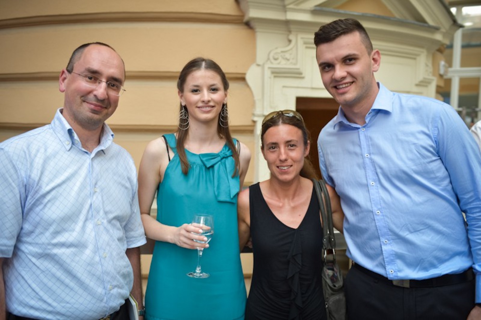 After the Trimo Awards ceremony: Irman Abdić (far right) with his mentor, Assist. Prof. Janez Žibert, PhD, and Dean of UP FAMNIT, Assist. Prof. Klavdija Kutnar, PhD (second right).