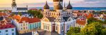 aerial view of Alexander Nevsky cathedral and St Mary's Cathedral at sunset in Tallinn, Estonia